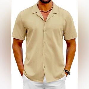 Men's Beige Short Sleeve Shirt Oleg Cassini L